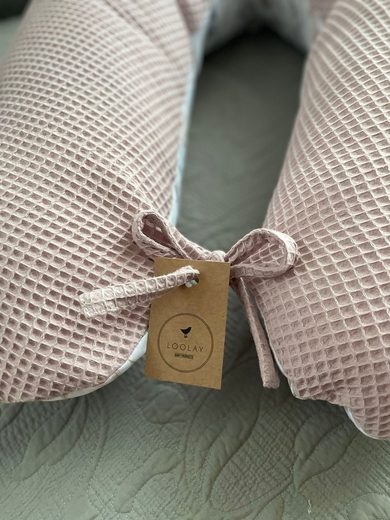LOOLAY Stillkissen Waffelpique Seitenschläferkissen XXL Schwangerschaftskissen 170 cm Stillkissen + Bezug (Reißverschluss); Attmungsaktive WAFFEL + GLATT Baumwolle WEICH Stillkissen MUSTERN: HASE Beige/ GRAU, MINZE, WEIß, ROS Jubiläumsangebot