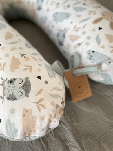 LOOLAY Stillkissen Waffelpique Seitenschläferkissen XXL Schwangerschaftskissen 170 cm Stillkissen + Bezug (Reißverschluss); Attmungsaktive WAFFEL + GLATT Baumwolle WEICH Stillkissen MUSTERN: HASE Beige/ GRAU, MINZE, WEIß, ROS Jubiläumsangebot