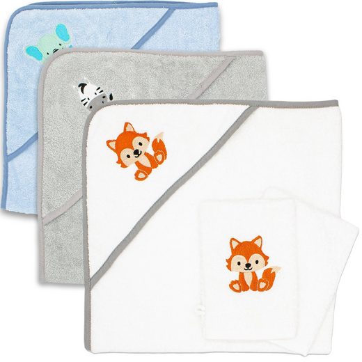 BABYKAJO Kapuzenhandtuch Frottee (1, 1-St), Kuschliges Baby Handtuch mit Waschlappen mehr Versandkostenfrei