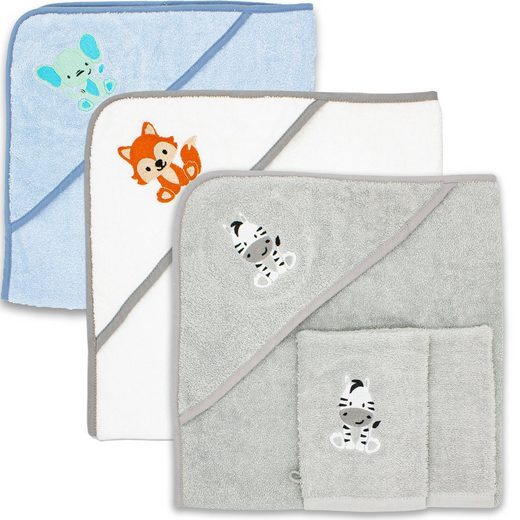 BABYKAJO Kapuzenhandtuch Frottee (1, 1-St), Kuschliges Baby Handtuch mit Waschlappen mehr Versandkostenfrei