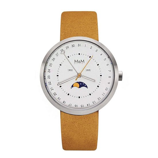 M&M Quarzuhr Armbanduhr Lederarmband Moon (1-tlg), Analoguhr rund mit Lederarmband, Designer Uhr, deutsche Manufaktur, inkl. edles Etui mehr Letzter Tag
