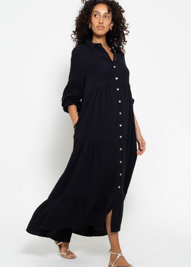 SASSYCLASSY Maxikleid Musselin Maxi Kleid mit Volants Baumwollleid mit Kragen, Knopfleiste und einem Gummizug am Ärmel mehr Hotsell