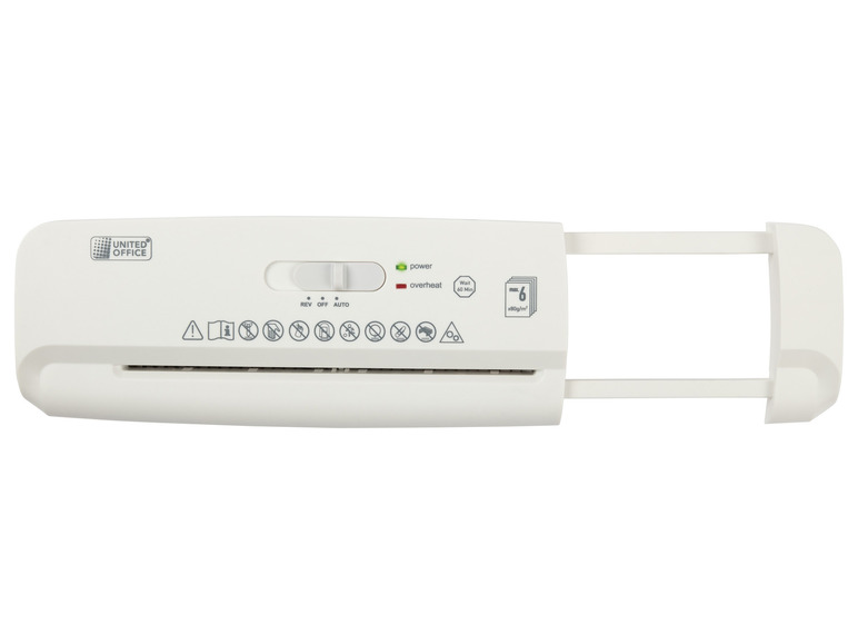 UNITED OFFICE® Aktenvernichter-Papierkorbaufsatz, 6 Blatt A4, mit ausziehbarem Teleskoparm Auslauf