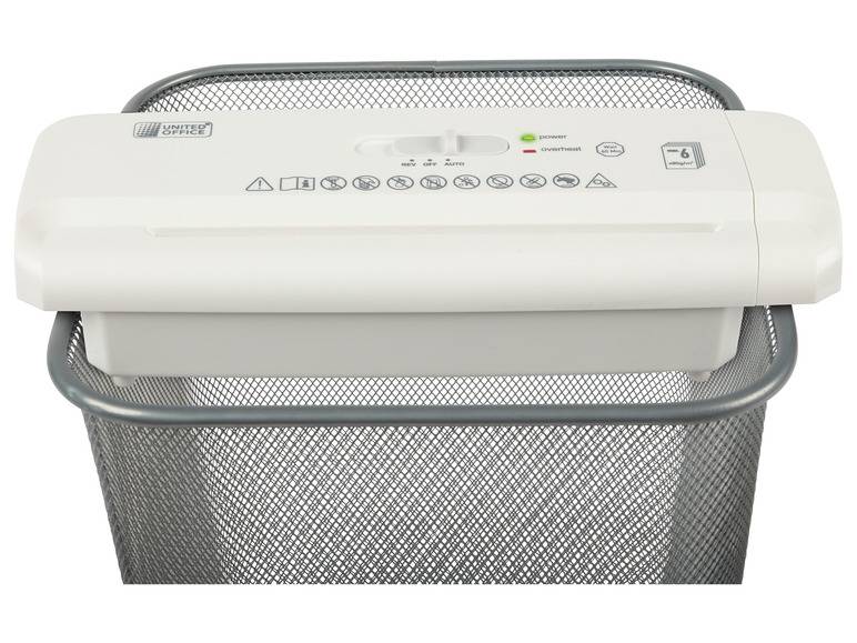 UNITED OFFICE® Aktenvernichter-Papierkorbaufsatz, 6 Blatt A4, mit ausziehbarem Teleskoparm Auslauf
