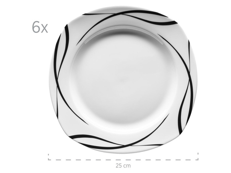 MÄSER Serie Oslo, 12-teiliges Teller-Set, klassisch, zeitlos, elegant, Porzellan, schwarz-weiß Online