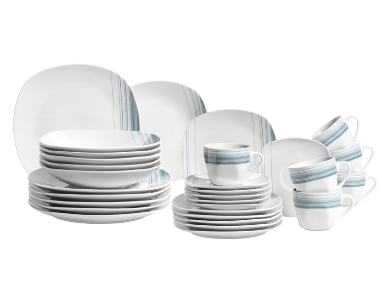 MÄSER Serie Enni, Kombiservice 30 teilig, weißes Geschirr-Set mit blauem Muster, Teller, Kaffeetasse, Dessertteller für 6 Personen 50% Rabatt für begrenzte Zeit