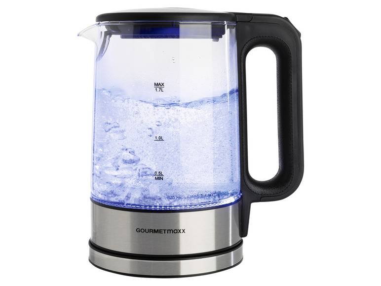GOURMETmaxx Glas-Wasserkocher, 1,7 l, kabellos, LED Schlussverkauf