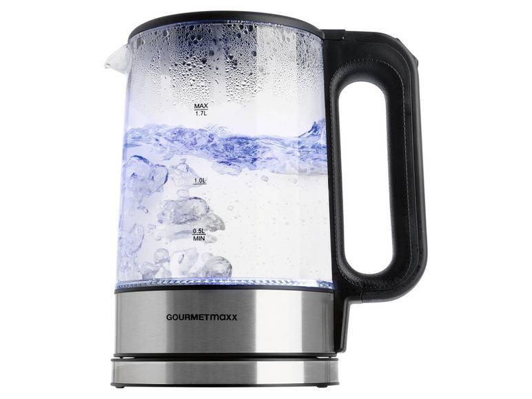 GOURMETmaxx Glas-Wasserkocher, 1,7 l, kabellos, LED Schlussverkauf
