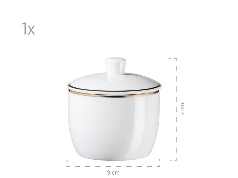 MÄSER Serie Professional Dining, Zubehör Set aus Müslischalen, Eierbechern, Schüsseln, Zuckerdose, Milchkännchen, Dipschälchen und Servierplatten, 24-teilig, Weiß mit Goldrand Heißer Verkauf