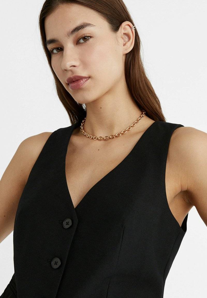 Stradivarius Stradivarius SHORT BUTTONED - Waistcoat - black Black Friday