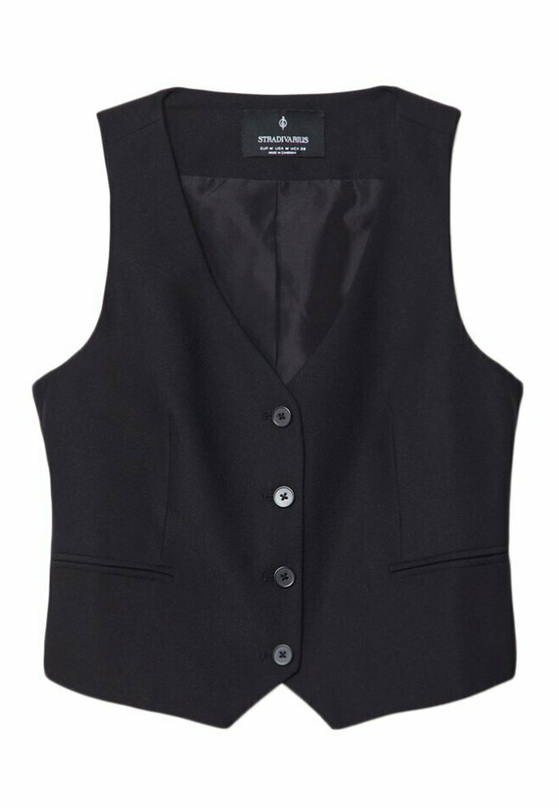 Stradivarius Stradivarius SHORT BUTTONED - Waistcoat - black Black Friday
