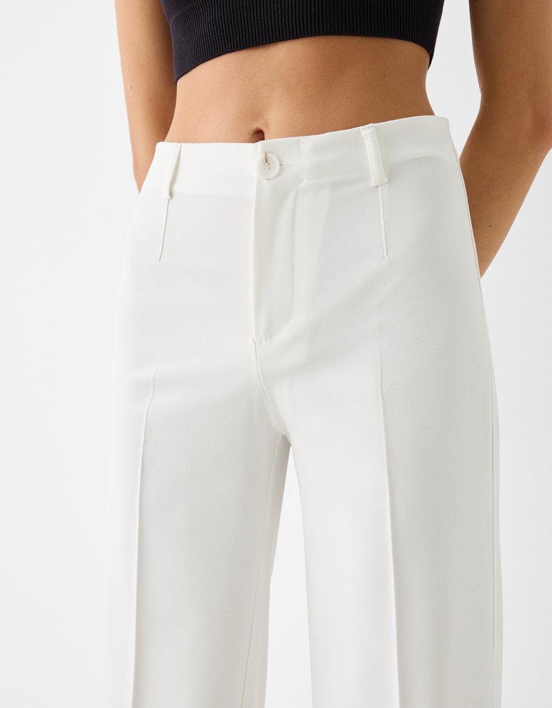 Bershka Bershka WIDE TAILORED - Trousers - white Limitierter Zeitrabatt