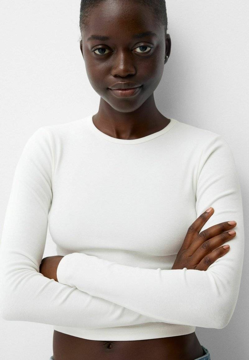 Bershka Bershka LONG SLEEVE - Long sleeved top - white Rabatt