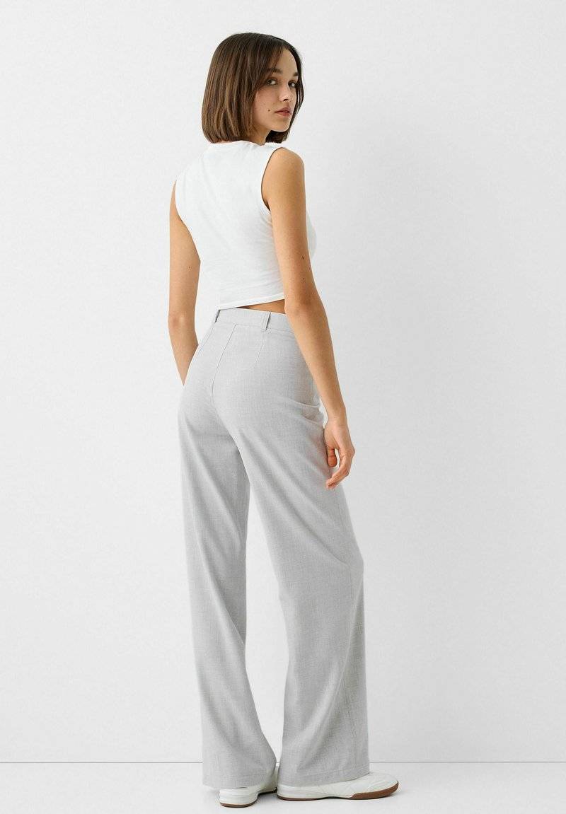 Bershka Bershka WIDE TAILORED - Trousers - mottled grey Großer Ausverkauf