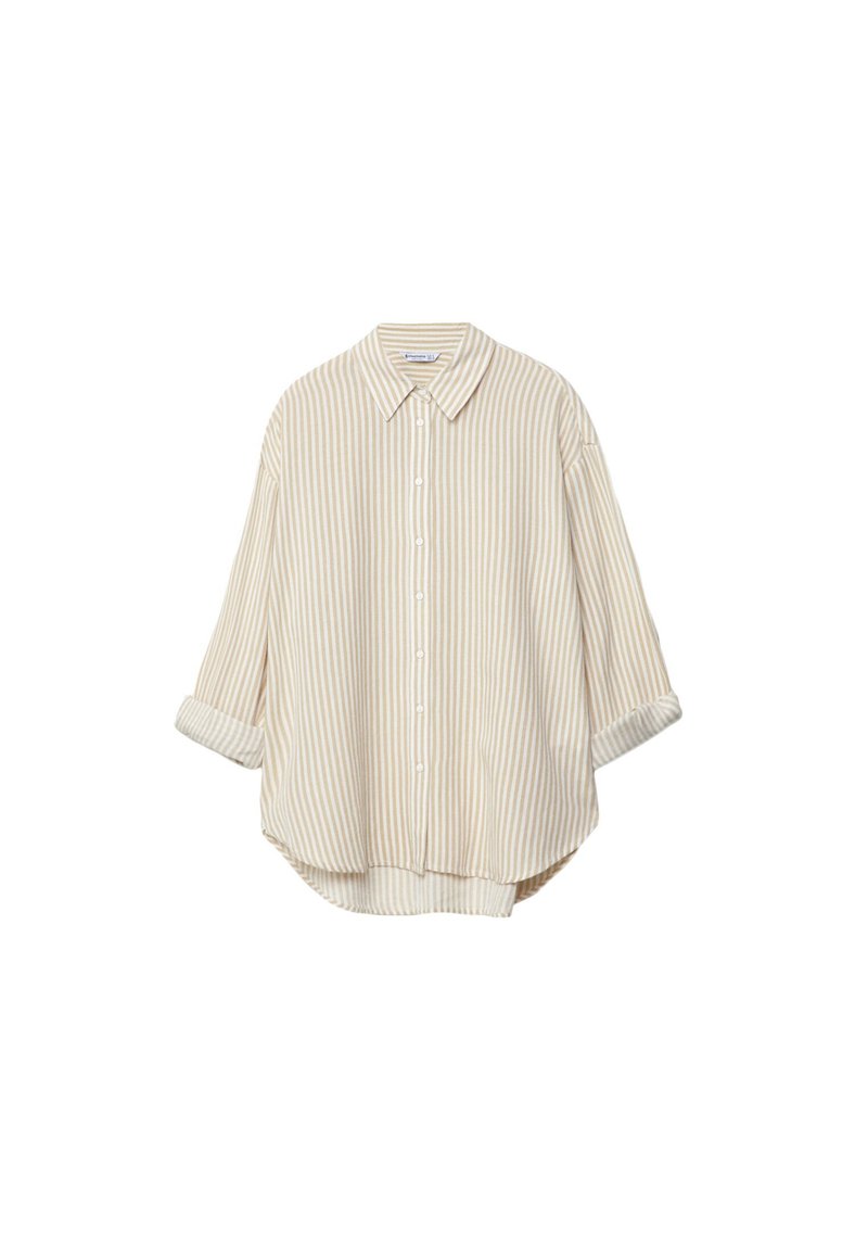 Stradivarius Stradivarius STRIPED - Button-down blouse - stone Exklusivangebot