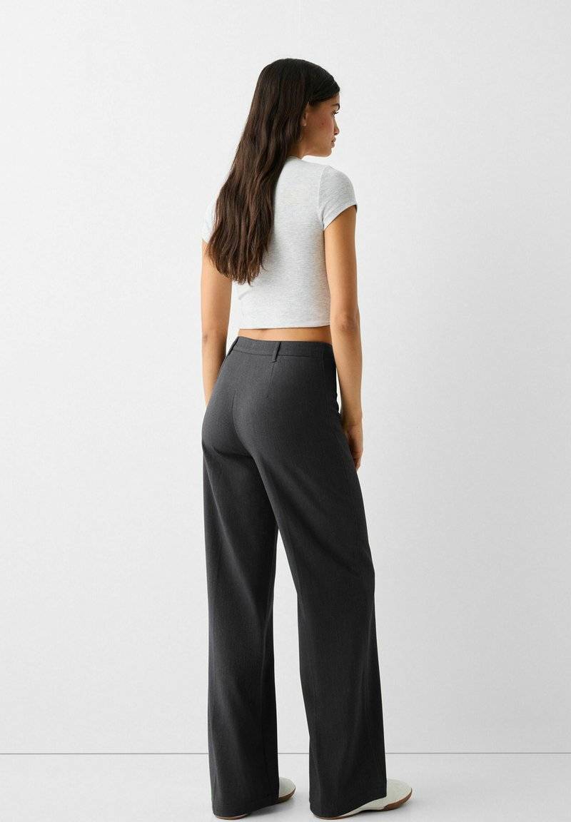 Bershka Bershka WIDE TAILORED - Trousers - mottled dark grey Saisonschlussverkauf