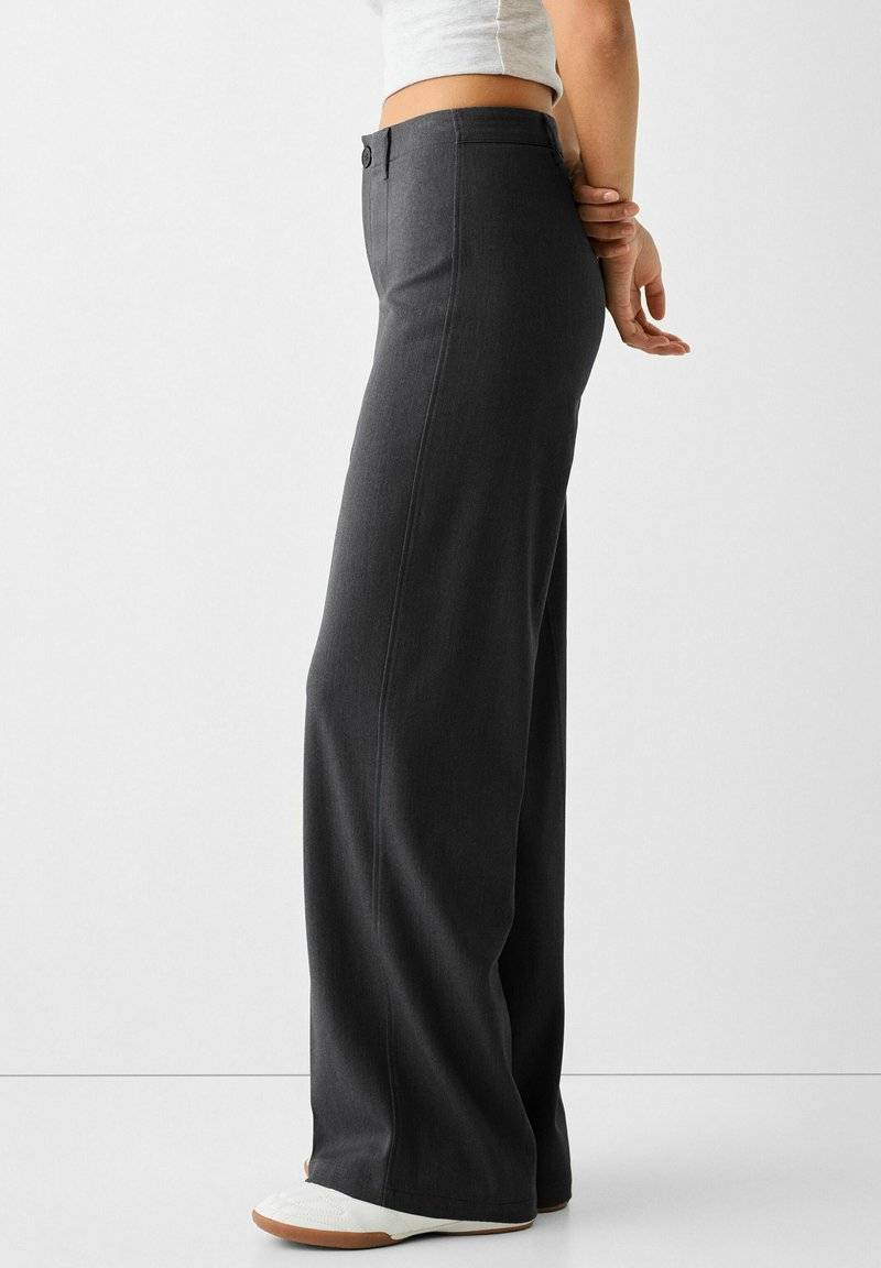 Bershka Bershka WIDE TAILORED - Trousers - mottled dark grey Saisonschlussverkauf