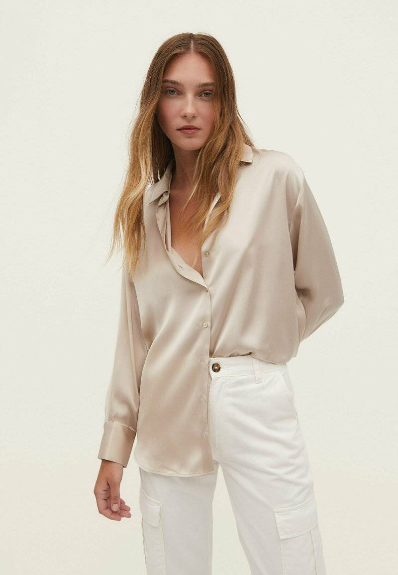 Stradivarius Stradivarius COLLARED - Button-down blouse - stone Kostenloser Versand