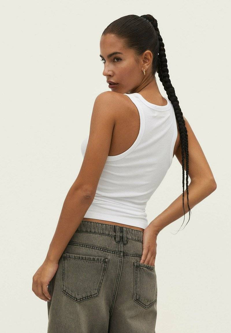 Stradivarius Stradivarius RACERBACK - Top - white denim Jubiläumsangebot