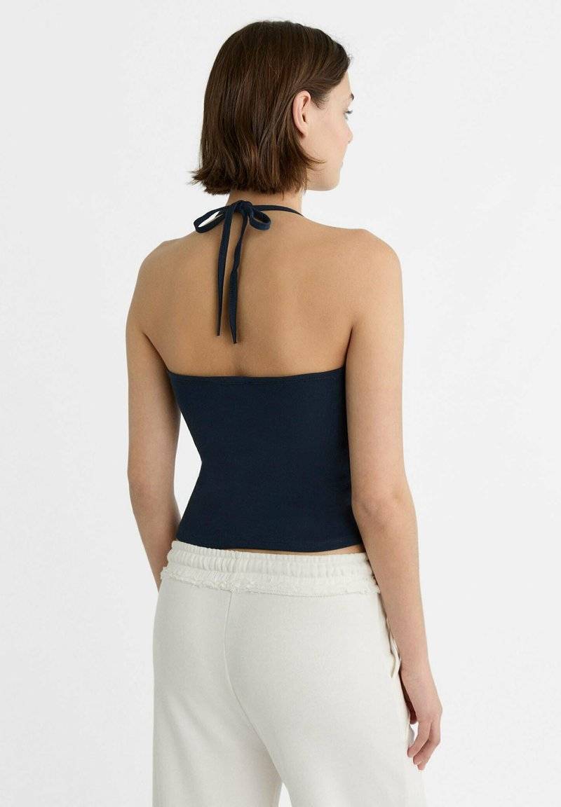 Stradivarius Stradivarius TIED HALTER - Top - dark blue Black Friday