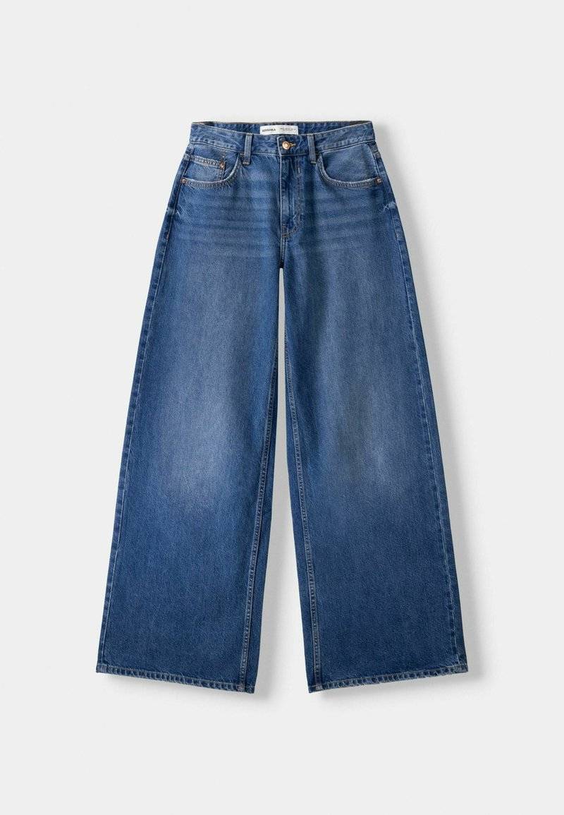Bershka Bershka WIDE-LEG - Relaxed fit jeans - dark blue Lagerräumung