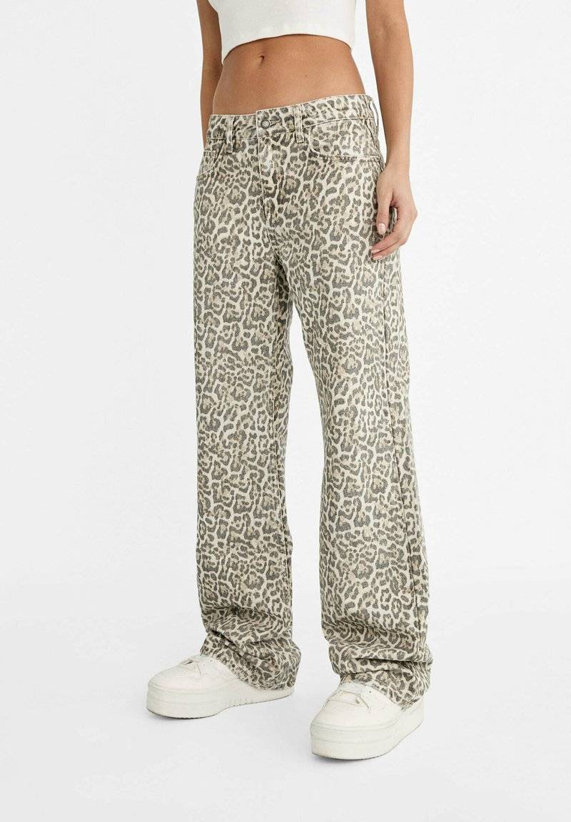 Stradivarius Stradivarius PRINTED - Straight leg jeans - camel Heißer Verkauf