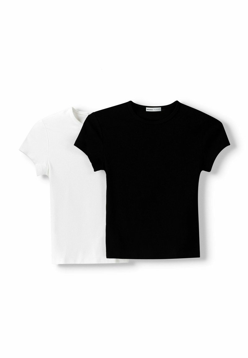 Bershka Bershka SHORT SLEEVE ROUND NECK 2 PACK - Basic T-shirt - black Exklusive Angebote