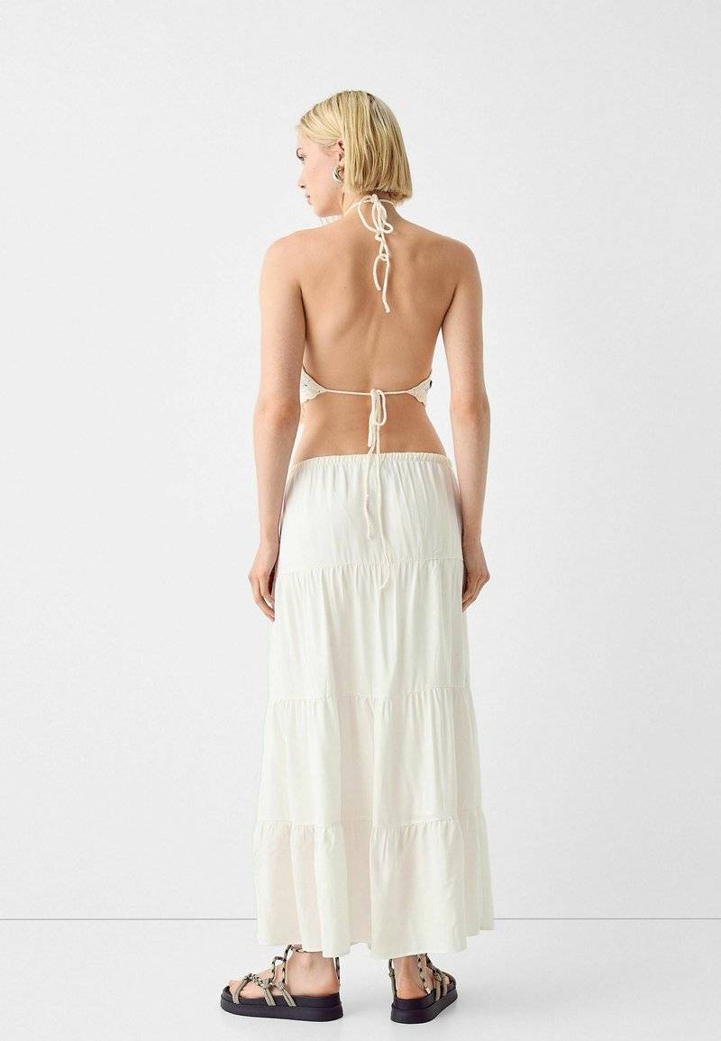 Bershka Bershka ELASTICATED - Maxi skirt - white Günstig kaufen