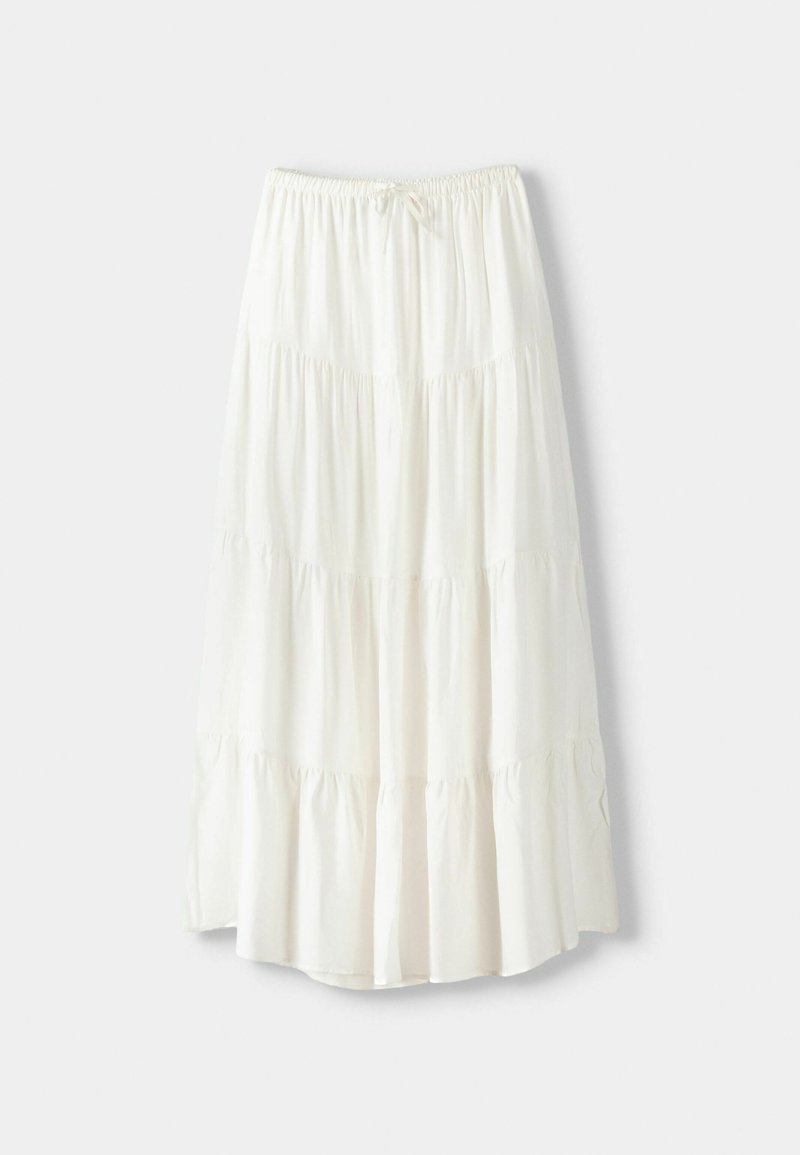 Bershka Bershka ELASTICATED - Maxi skirt - white Günstig kaufen