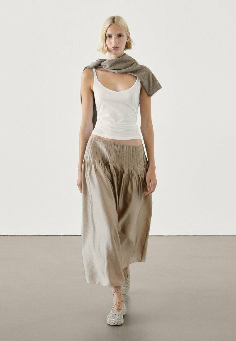 Massimo Dutti Massimo Dutti Pleated skirt - beige Exklusivangebot