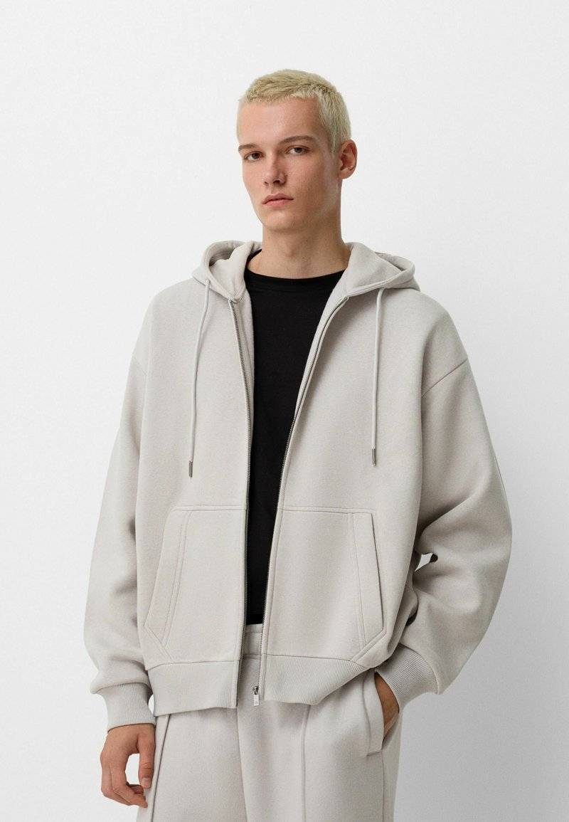 Bershka Bershka SET Zip-Up Sweatshirt + WIDE LEG - Tracksuit - white Begrenzte Freigabe