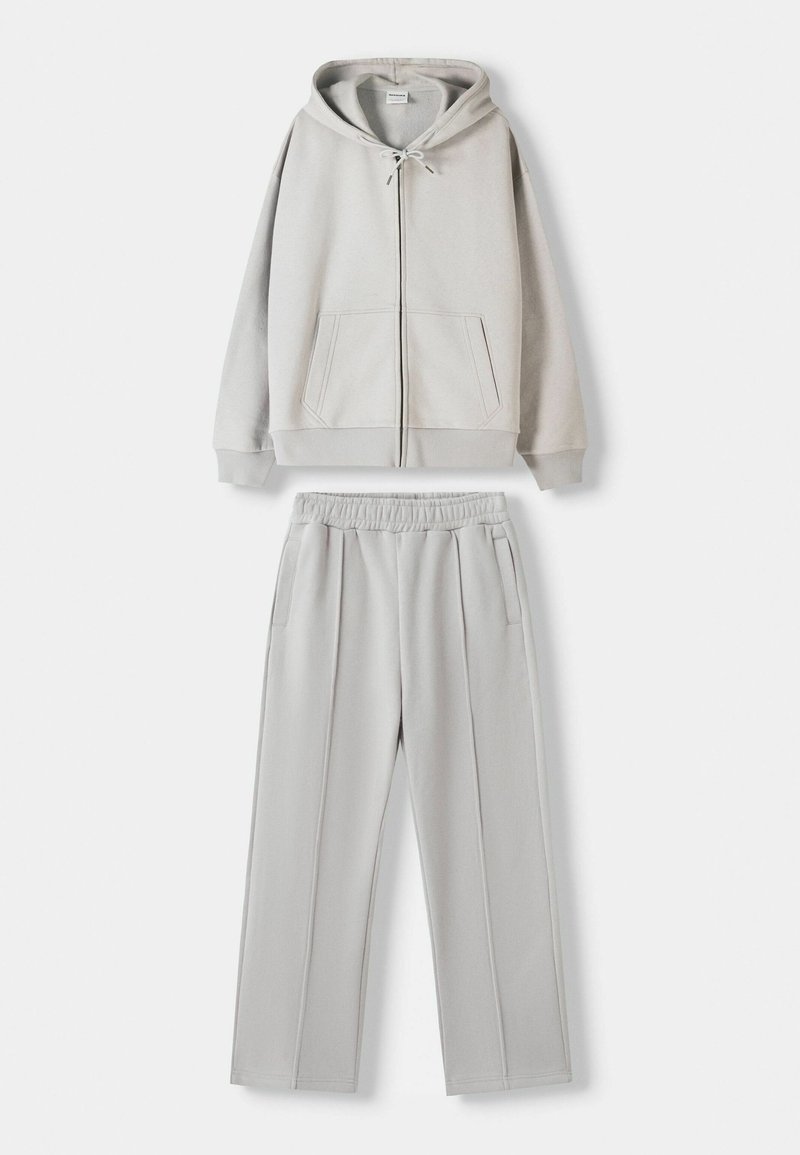 Bershka Bershka SET Zip-Up Sweatshirt + WIDE LEG - Tracksuit - white Begrenzte Freigabe