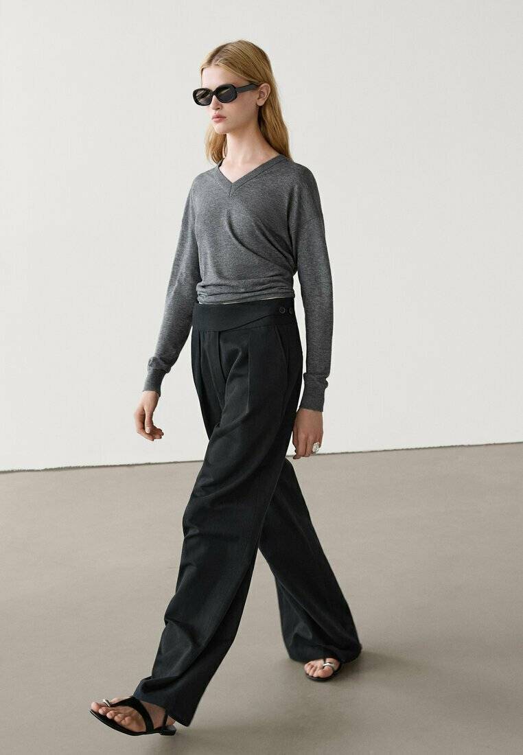 Massimo Dutti Massimo Dutti WIDE-LEG - Trousers - black Black Friday Preise