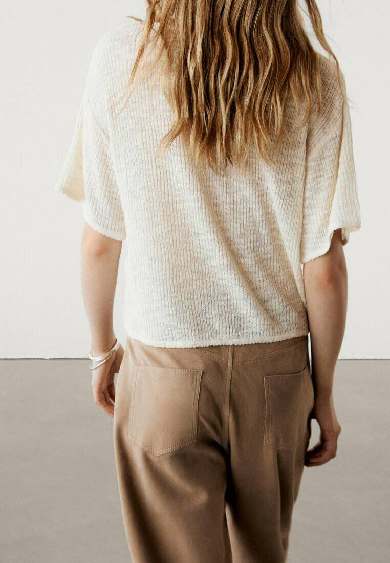 Massimo Dutti Massimo Dutti TEXTURED - Basic T-shirt - beige Bis zu 50% Rabatt