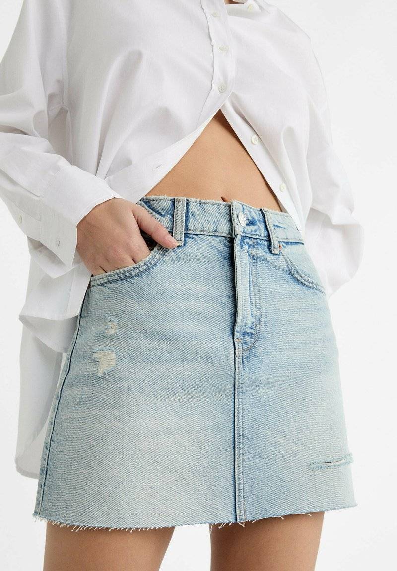 Stradivarius Stradivarius A-line skirt - light blue denim Heißer Verkauf