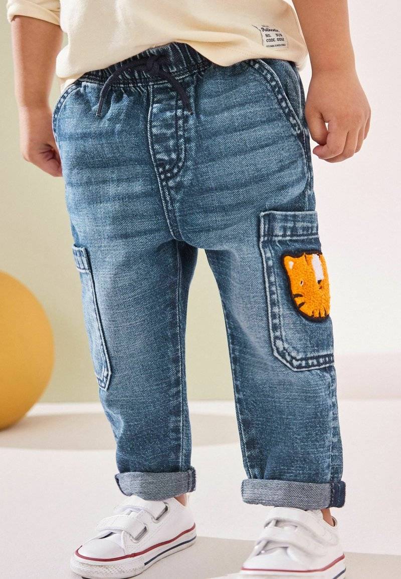 Next Next UTILITY - Relaxed fit jeans - mid blue denim with tiger Saisonale Angebote
