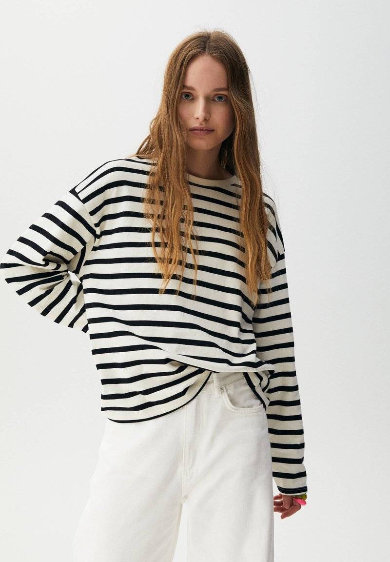 PULL&BEAR PULL&BEAR BASIC - Long sleeved top - mottled black Räumungsverkauf