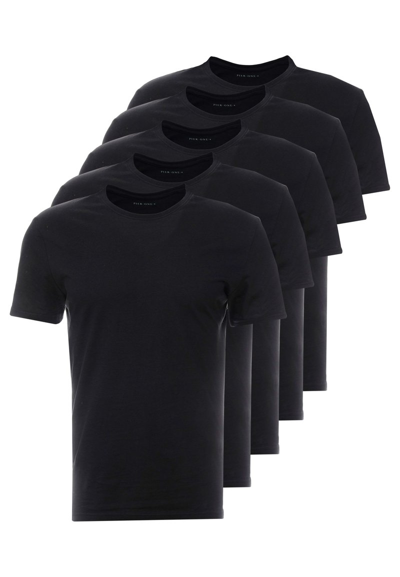Pier One Pier One 5 PACK - Basic T-shirt - black Kauf eins, bekomm eins gratis