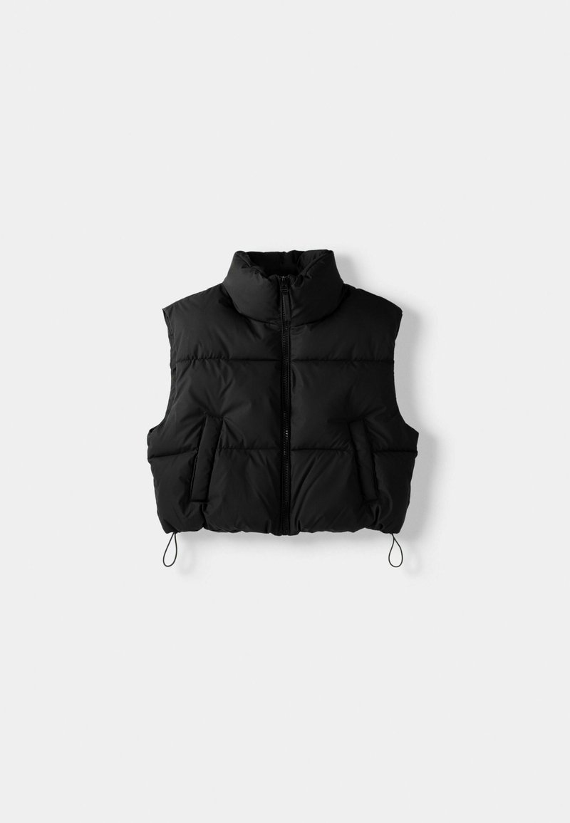 Bershka Bershka CROPPED PUFFER - Waistcoat - black denim Riesige Ersparnisse