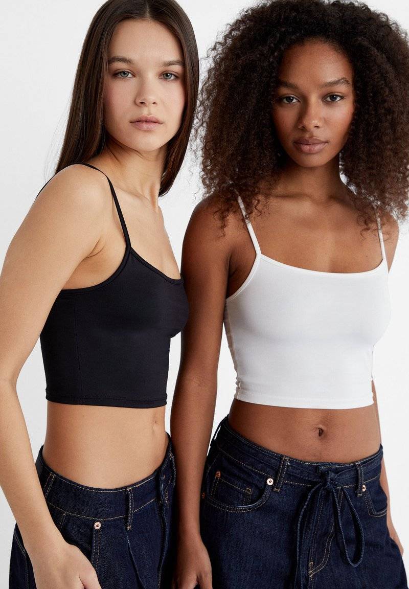 Stradivarius Stradivarius 2-PACK OF STRAPPY CROP - Top - black Valentinstagsangebot