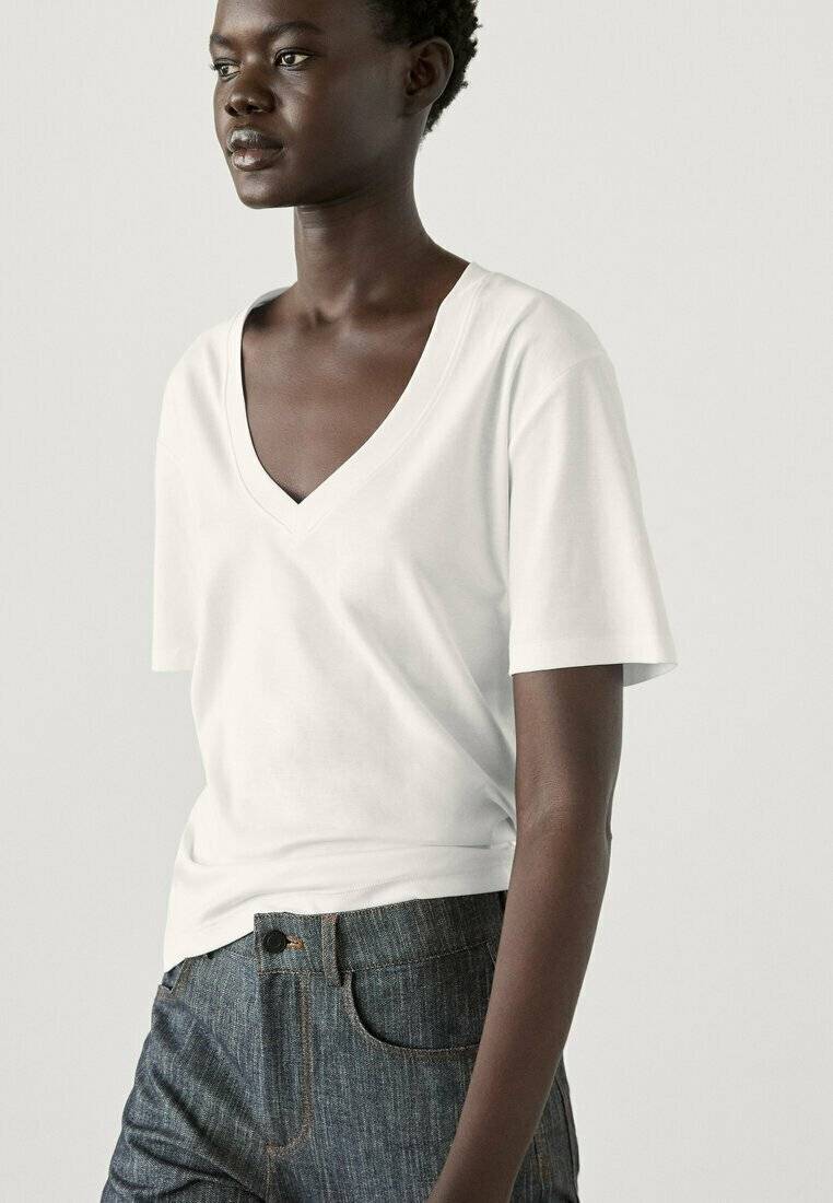 Massimo Dutti Massimo Dutti V-NECK - Basic T-shirt - white Speichern exportieren