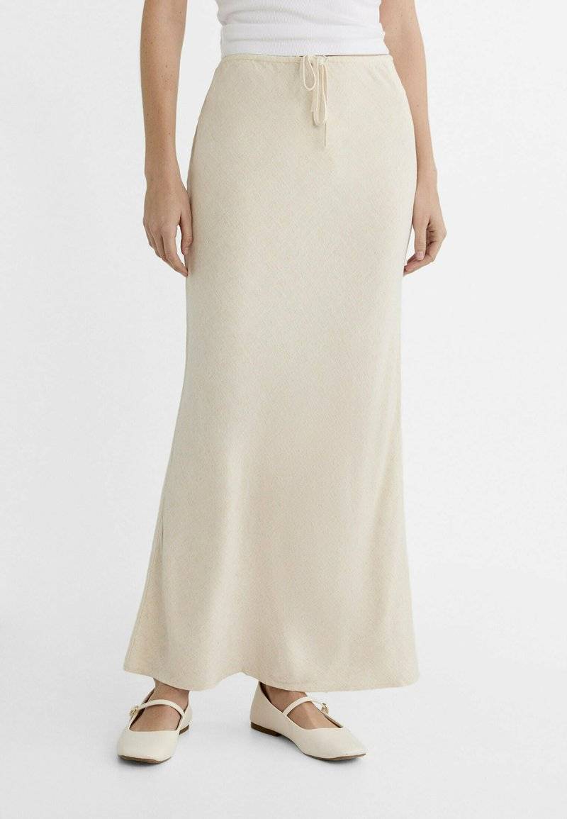 Stradivarius Stradivarius DRAWSTRING MIDI - Maxi skirt - stone 2025