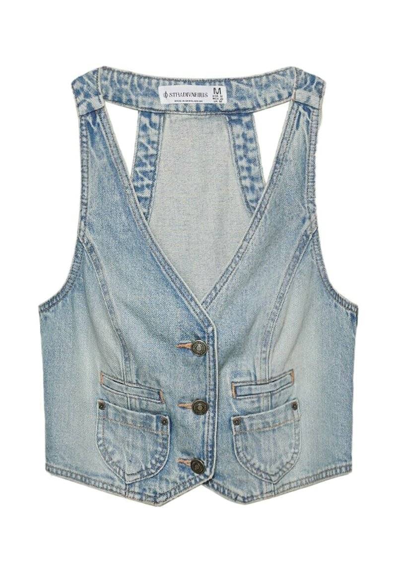 Stradivarius Stradivarius STUDDED - Waistcoat - laser denim Kostenloser Versand